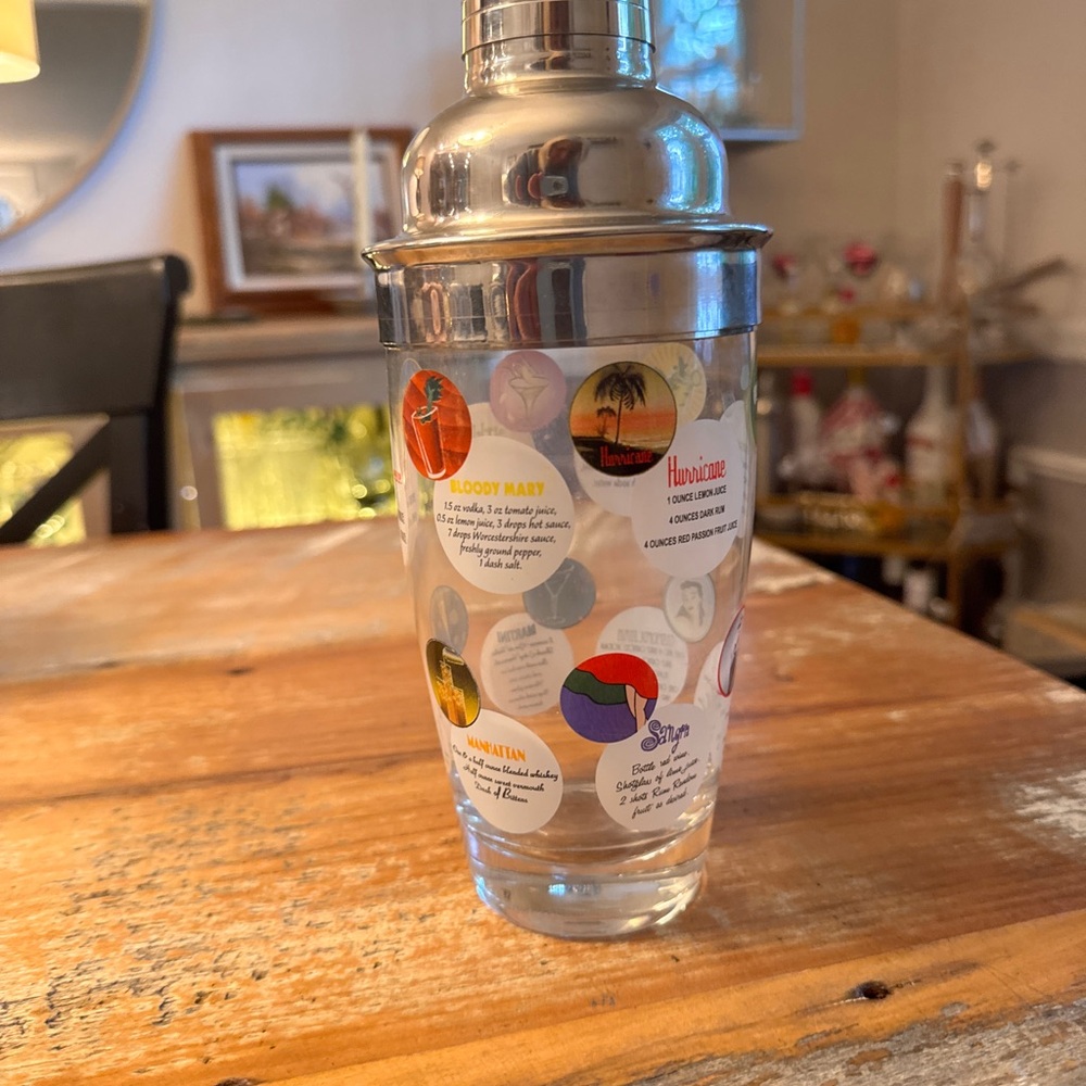 Silver and Clear Cocktail Shaker with Recipe Design